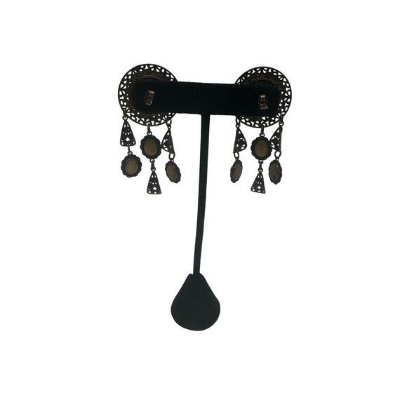 Vintage Bohemian Dangle Earrings Pink Plum Beads Ornate Gold Tone Design - Picture 4 of 6